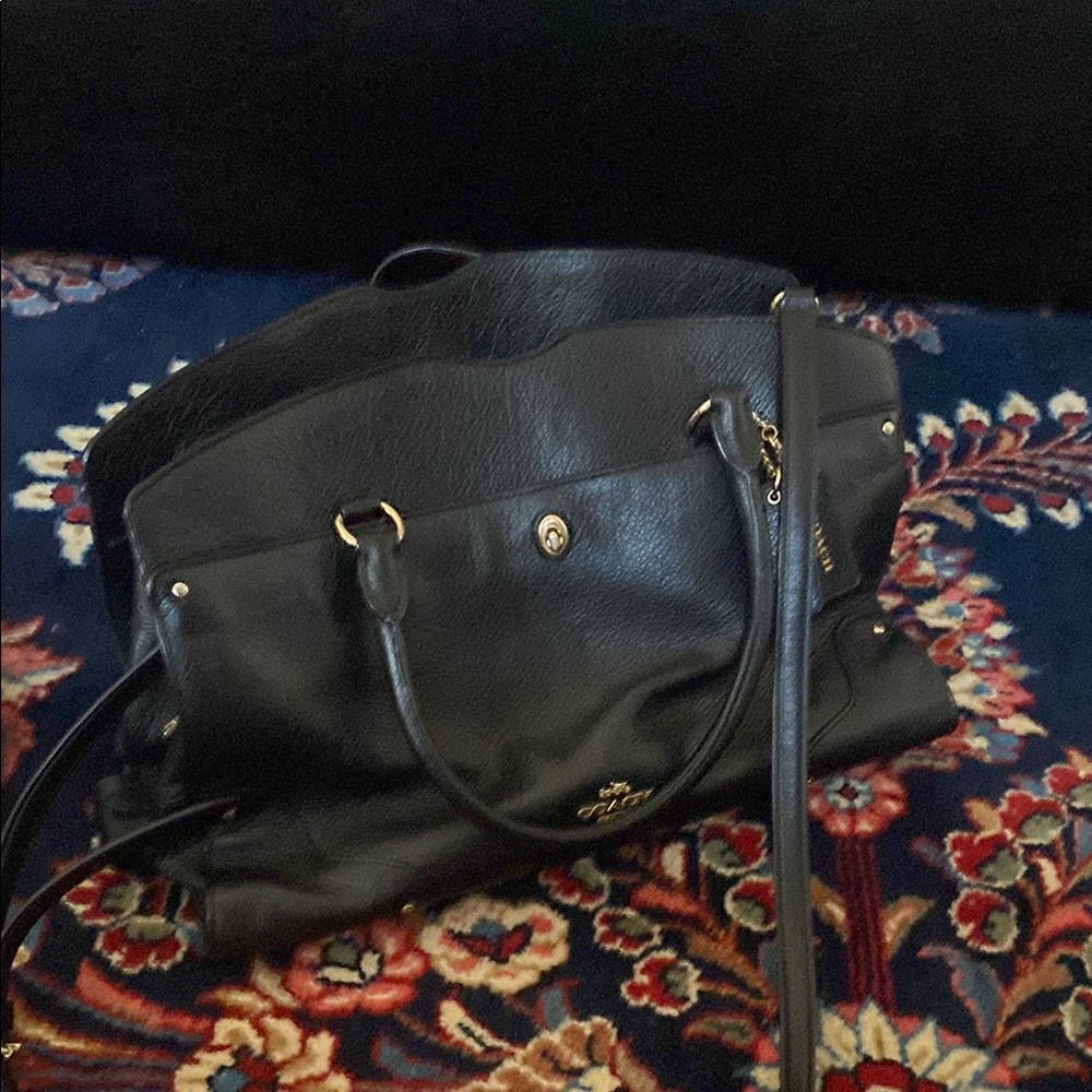 Coach Black Leather Shoulder Bag with Gold Hardware